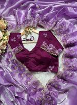 Zimmy Choo Chiffon Lavender Party Wear Embroidery Work Saree